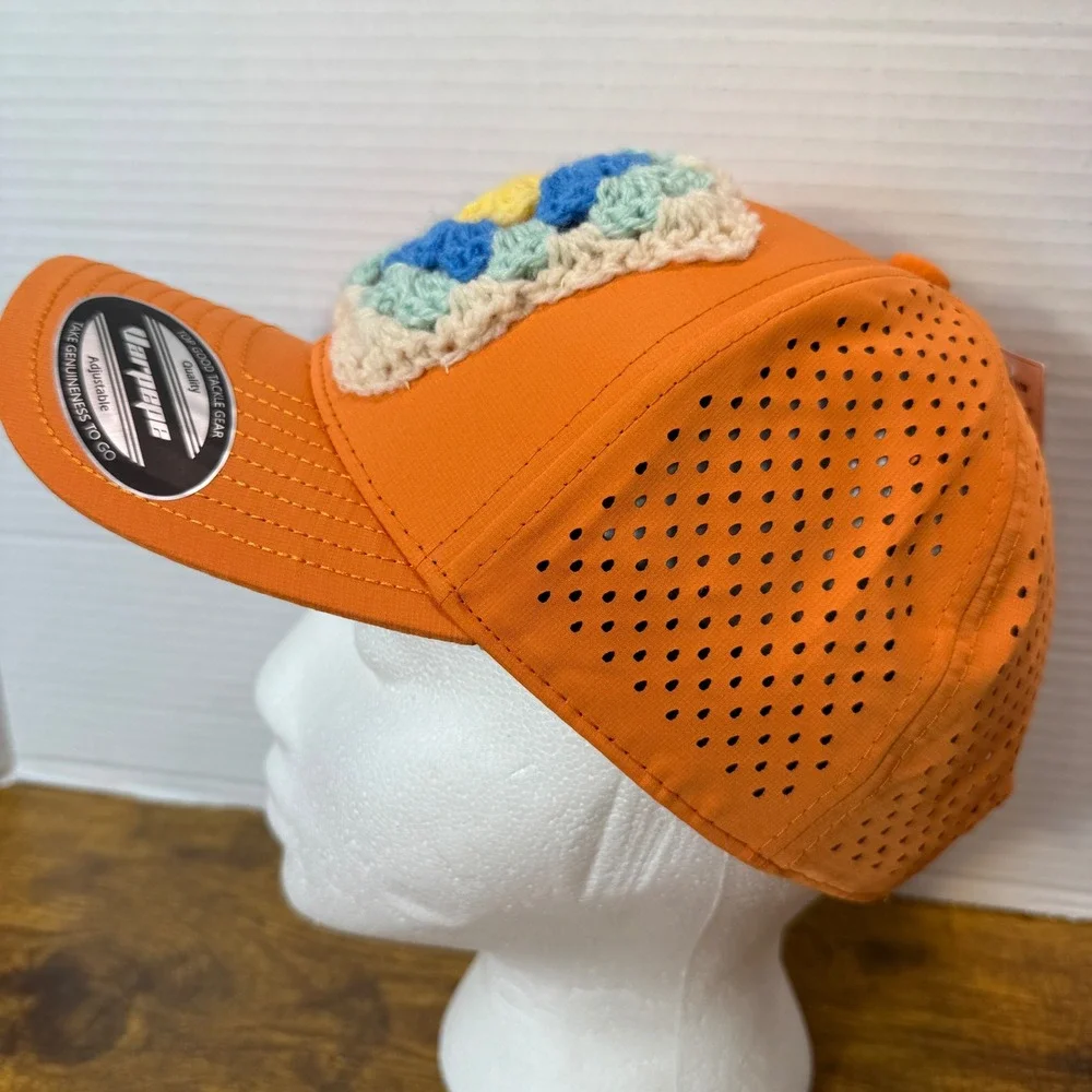 Custom Handmade Crochet Granny Square Trucker Hat Snapback Cap Women Orange Boho
